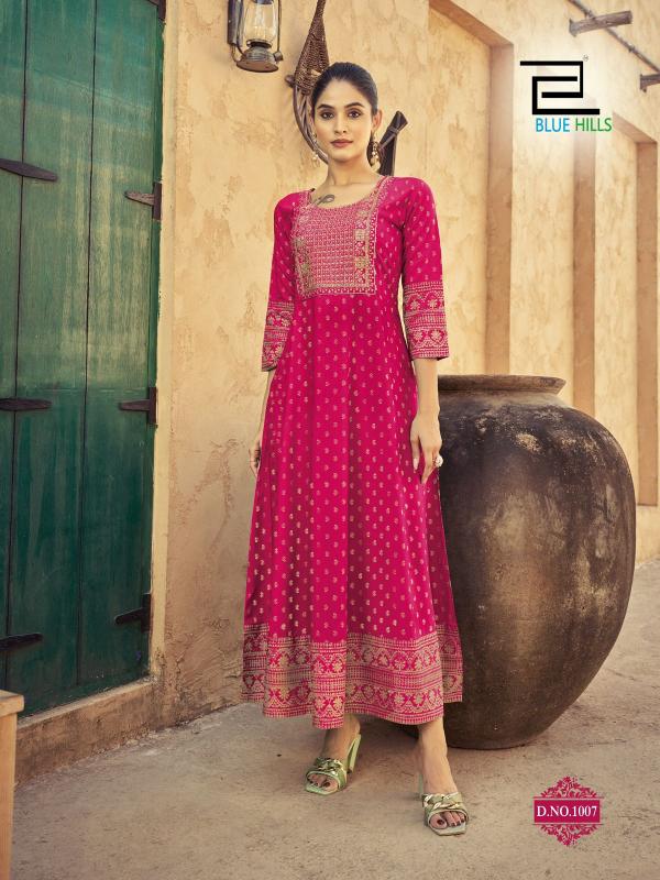 Blue Hills Urvashi rayon Printed Anarkali Gown buy wholesale kurtis online