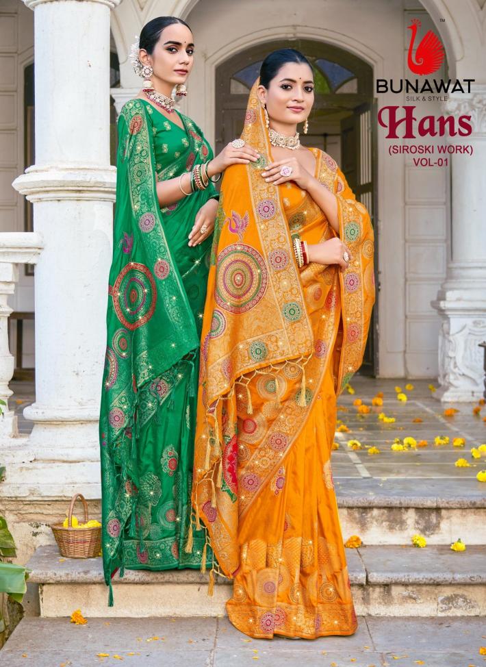 Bunawat Hans Vol-1 New Designer Wedding Wear Silk Swarovski Work Sarees Collection