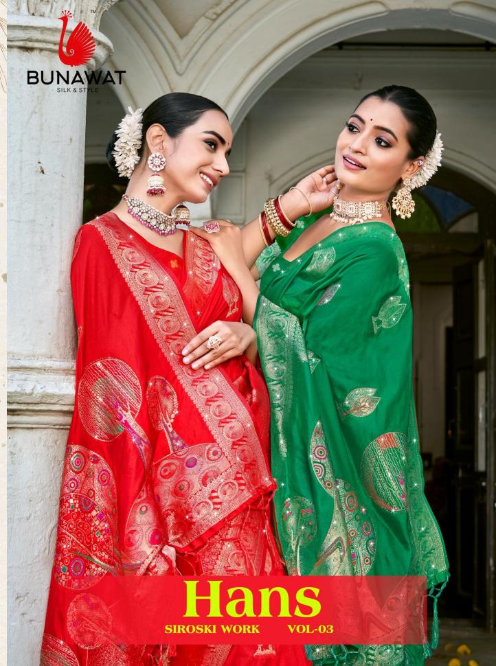 Bunawat Hans Vol-3 Swarovski Work Heavy Silk Sarees Collection For Wedding