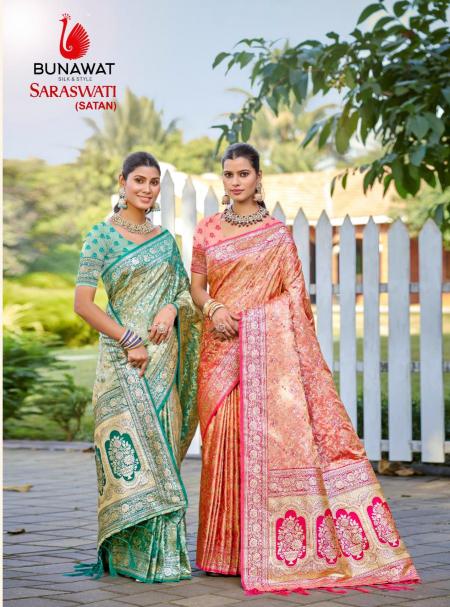 bunawat saraswati satan silk wedding festival wear silk fabric saree collection