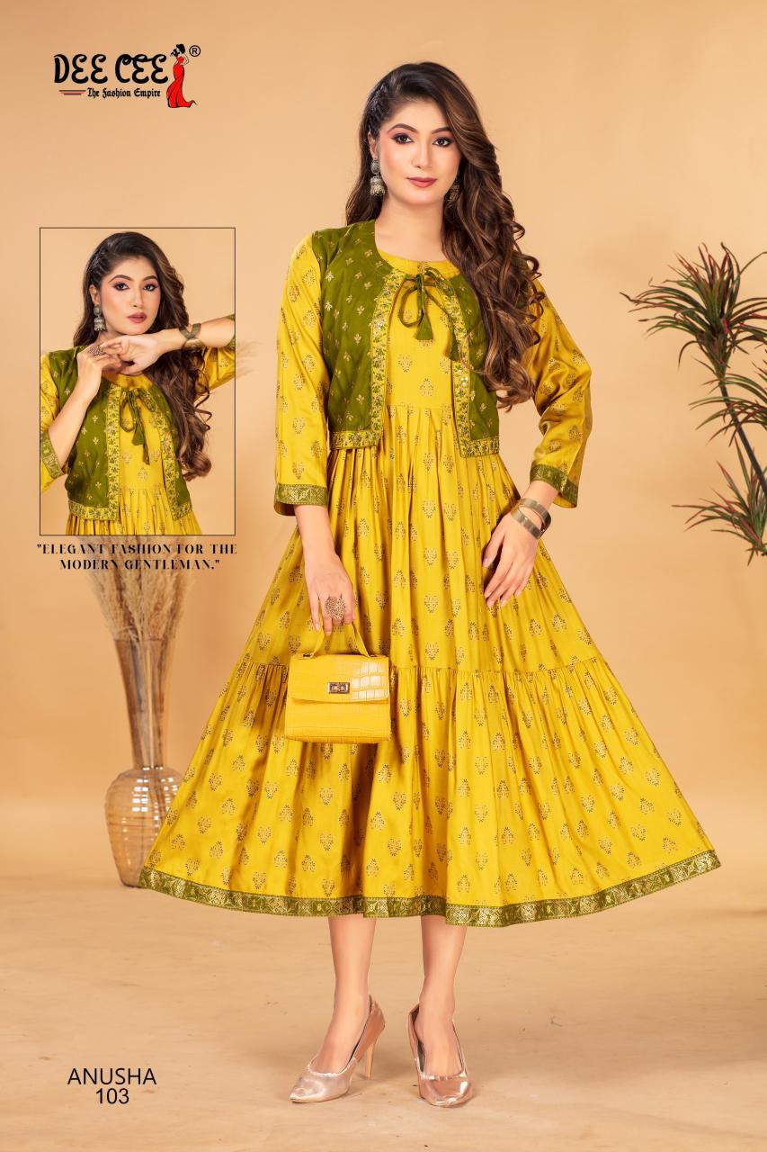 Deecee Anusha Rayon Flared Printed Anarkali Kurti Wholesale Price