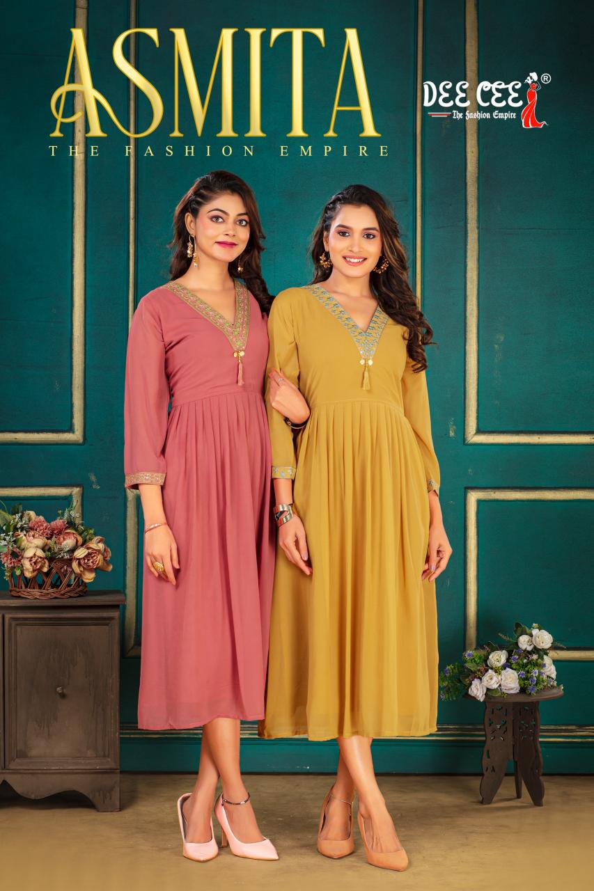 Deecee Asmita Georgette Plain Long Flared surat wholesale kurti