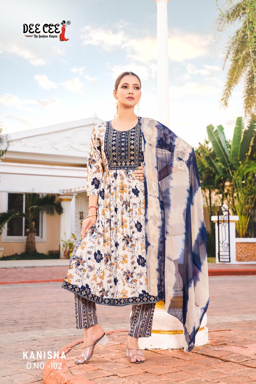 Deecee Kanisha Rayon Printed naira cut kurti manufacturers in surat 