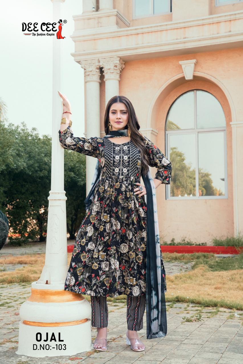 Deecee Ojal Rayon Printed ghera kurti supplier near me 