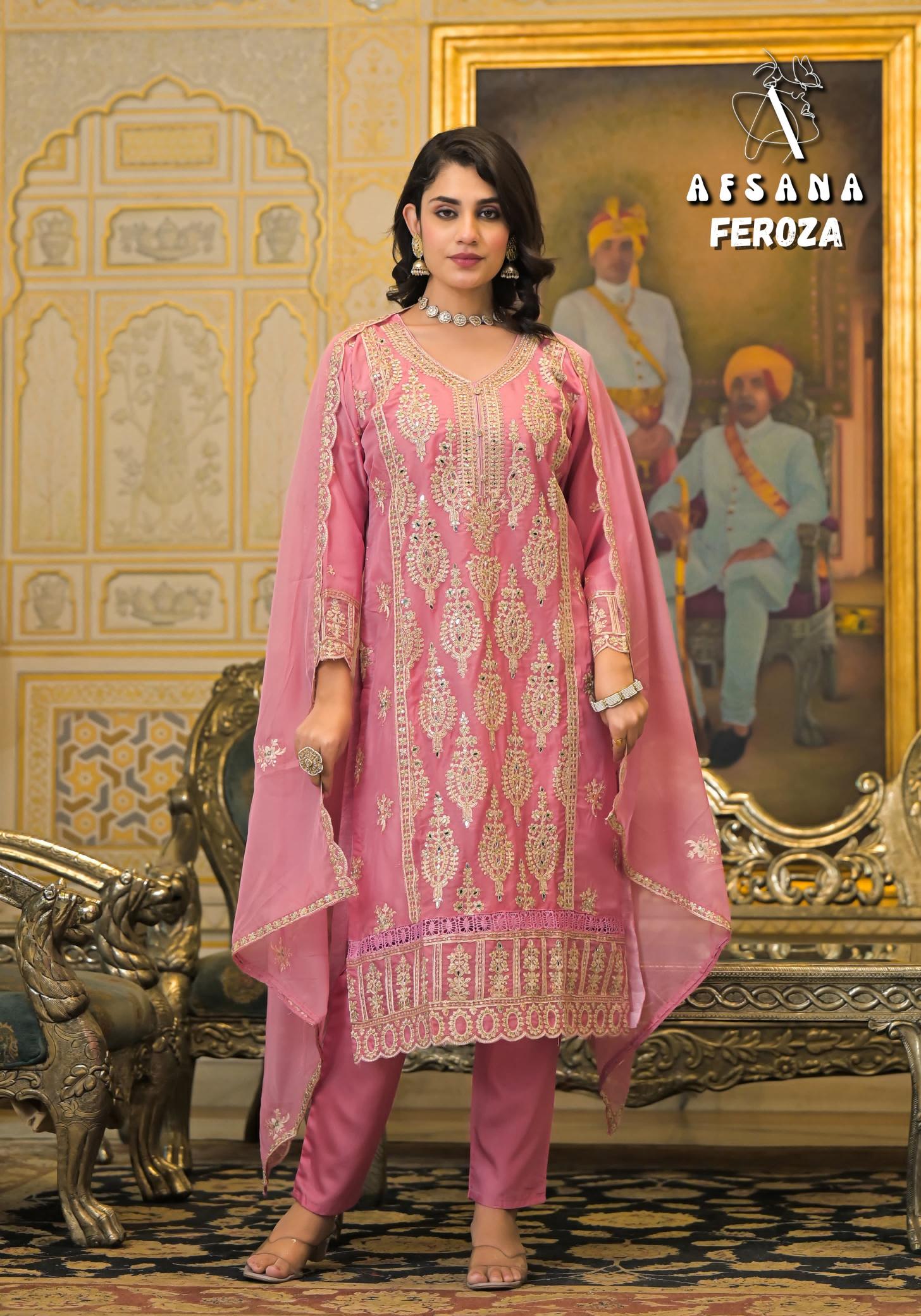 Feroza Afsana Organza Mirror Work buy wholesale kurtis online