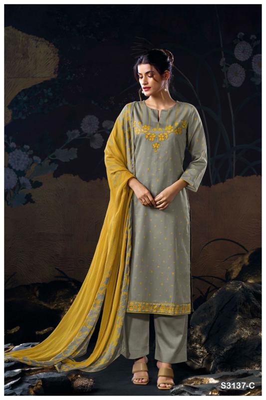 Ganga Anliya 3137 Cotton Satin pakistani salwar kameez suit