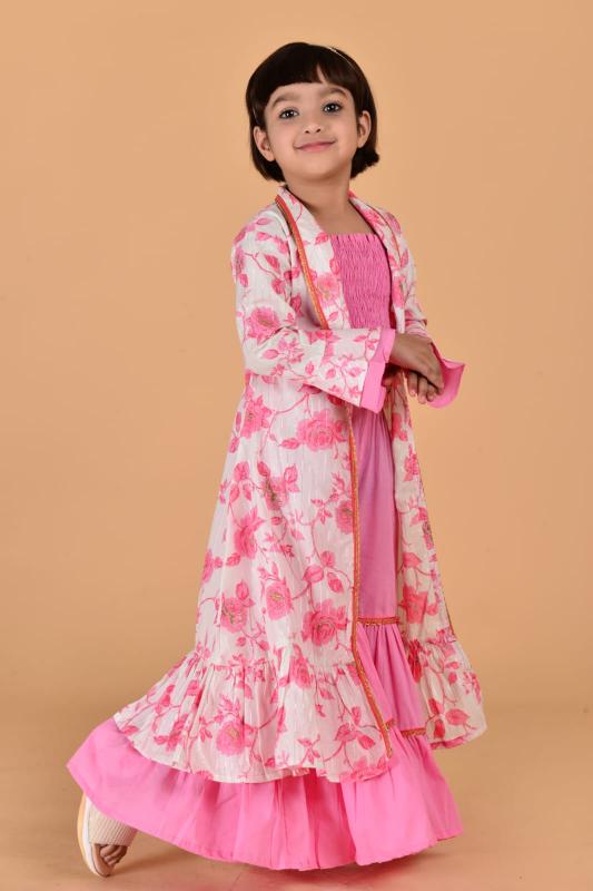 Jaipurites Bd20  Beautiful Smocking Top & Sharara with Shrug For Girls