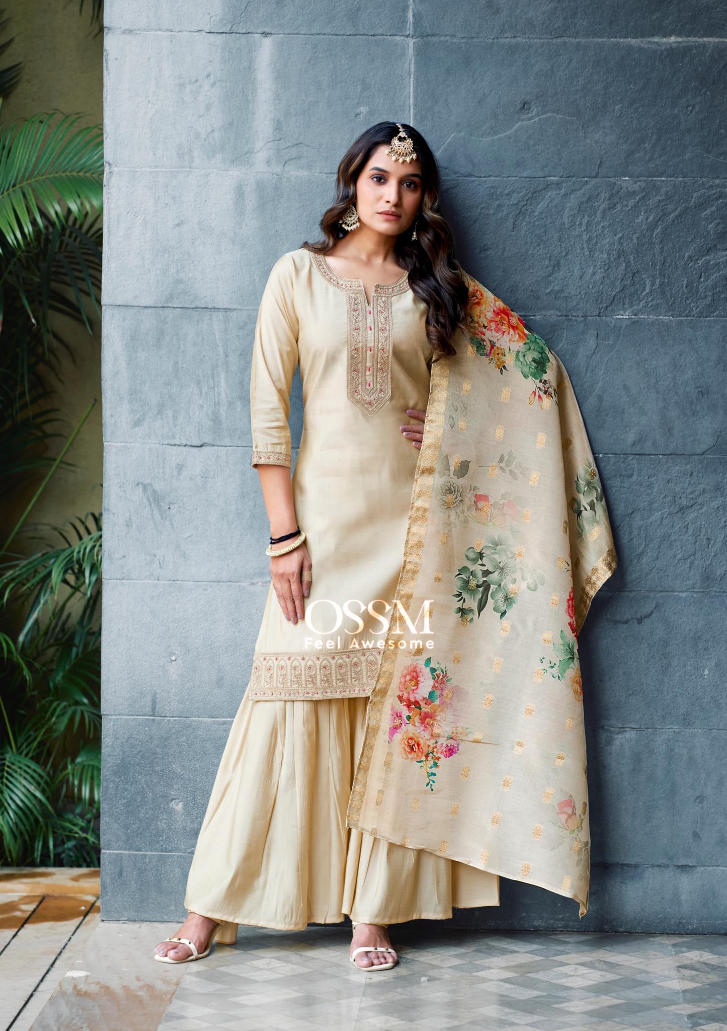 Ossm mannat Roman silk designer kurti sharara manufacturer in gujarat 