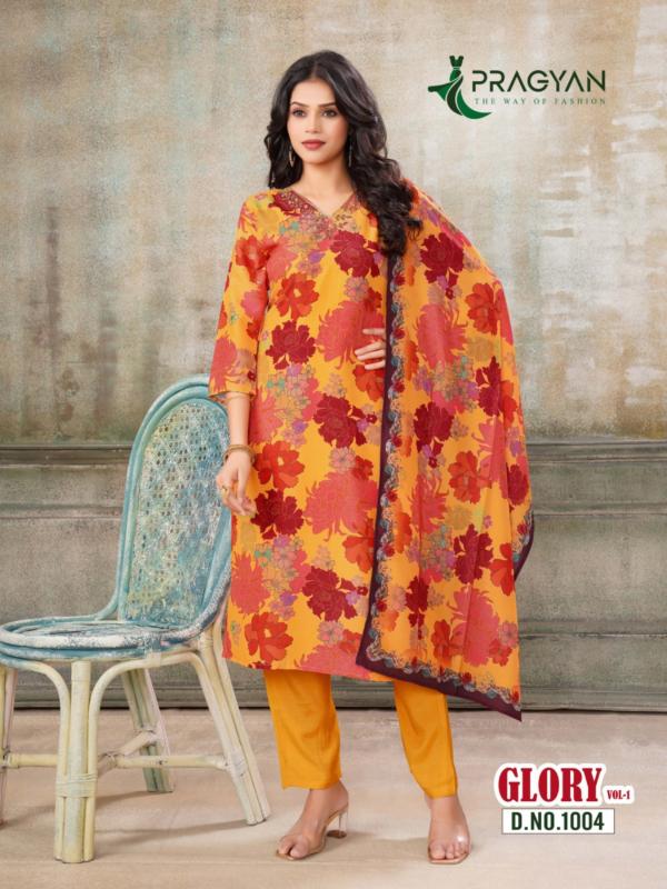 Pragyan Glory Vol 1 Muslin Printed Kurti pant with dupatta set supplier in surat