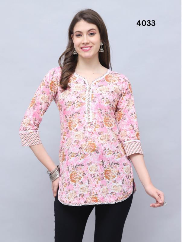 Rajnandini cotton printed short kurti tunics wholesaler in surat 