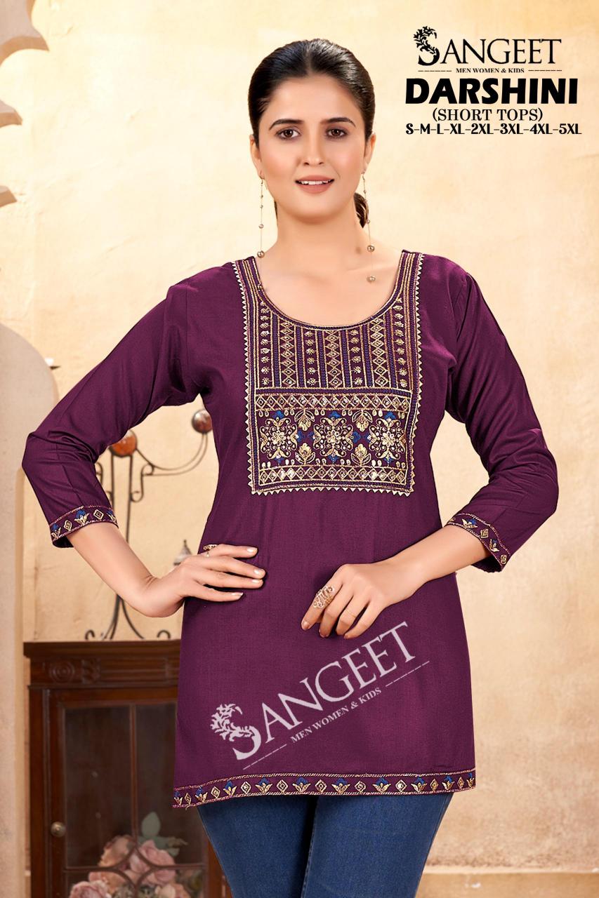 sangeet Darshini Rayon Embroidered Short Kurti Wholesaler in Surat