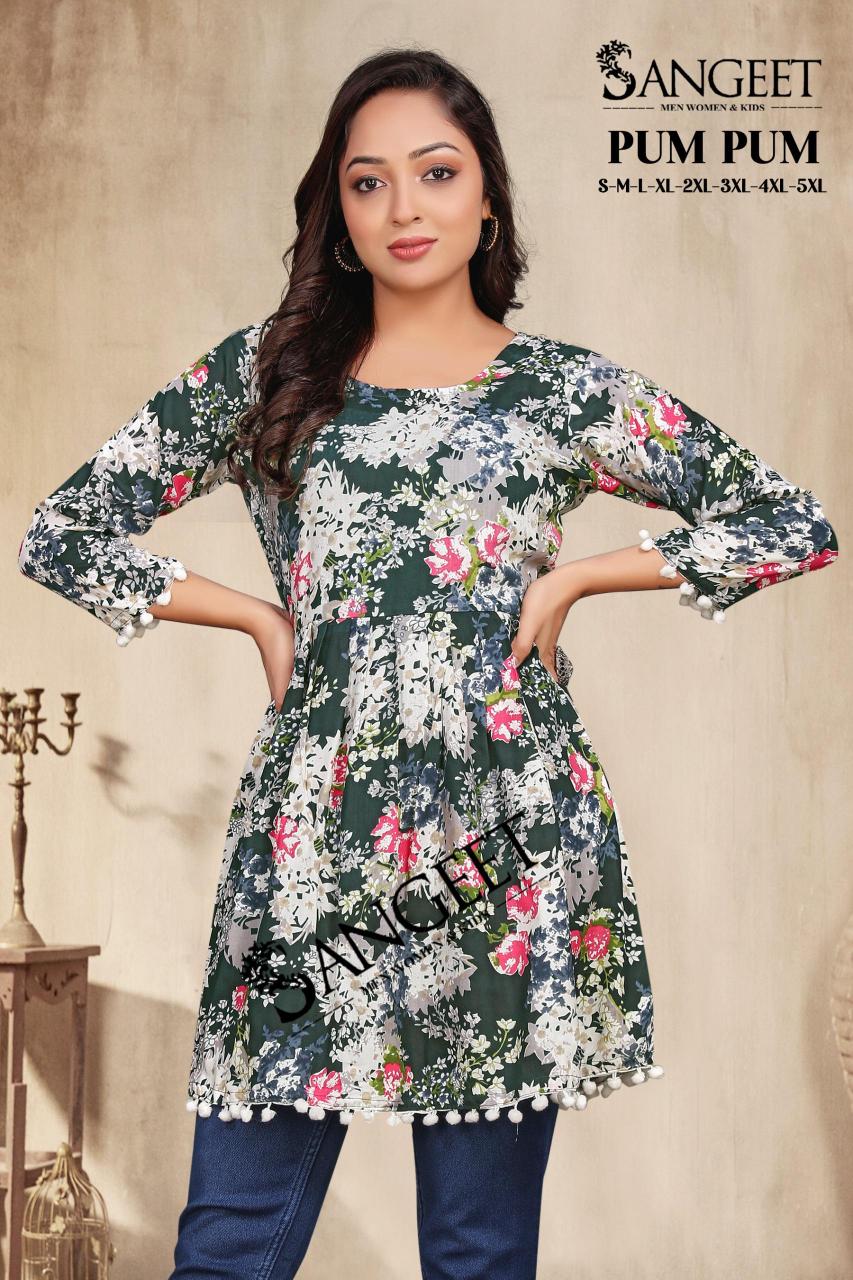 Sangeet Pum-Pum Rayon Short Kurti wholesaler in surat