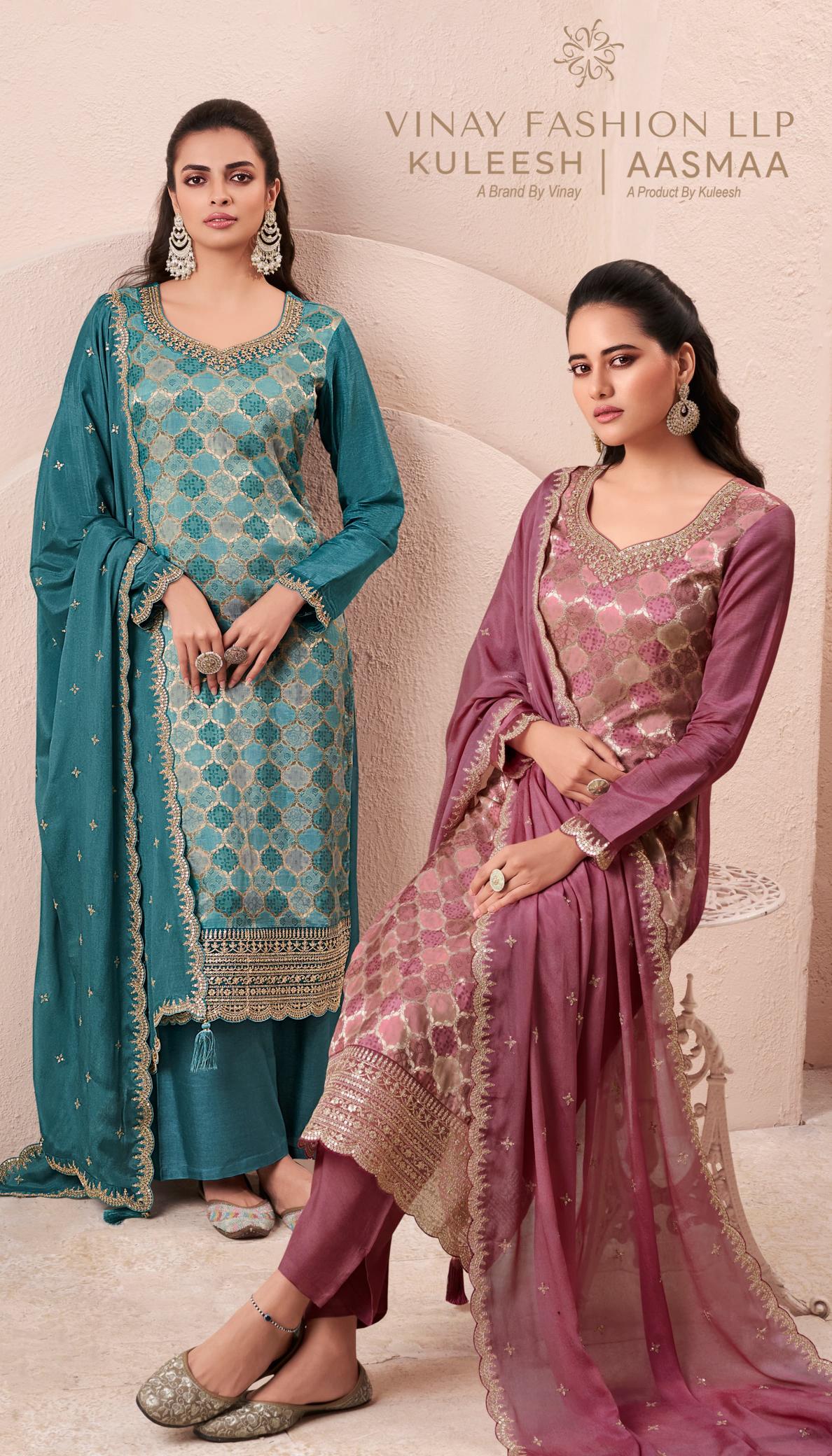 Vinay Kuleesh Aasmaa designer Embroideried Dress Material At wholesale price