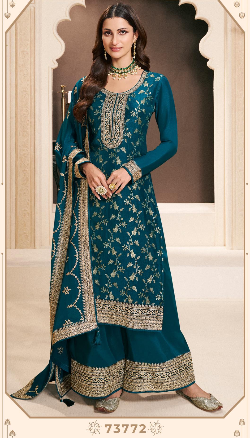 Vinay Kuleesh Khanak Embroideried Monga Silk wholesale salwar suit market in mumbai