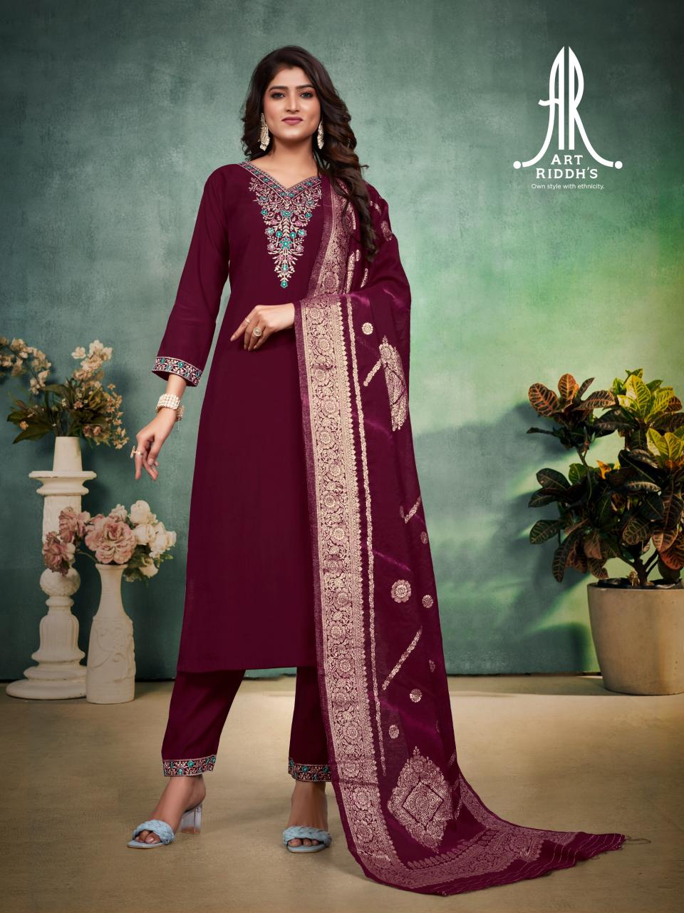 artriddhs branded kurta pair in marron colour for make to order