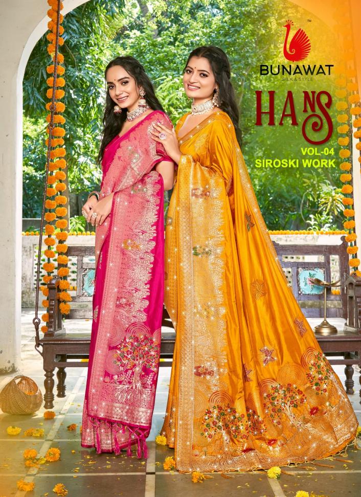 Bunawat Hans Vol-4 New Designer Silk Swarovski Work Wedding Sarees Collection