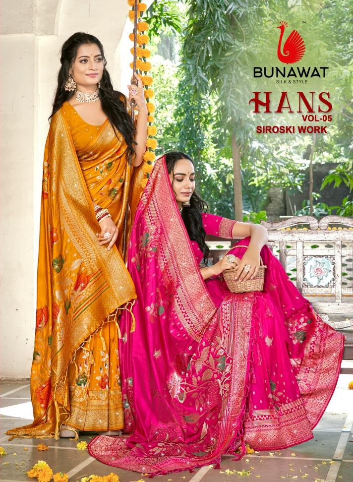 Bunawat Hans Vol-5 Wedding Wear New Designer Swarovski Work Silk Sarees Collection