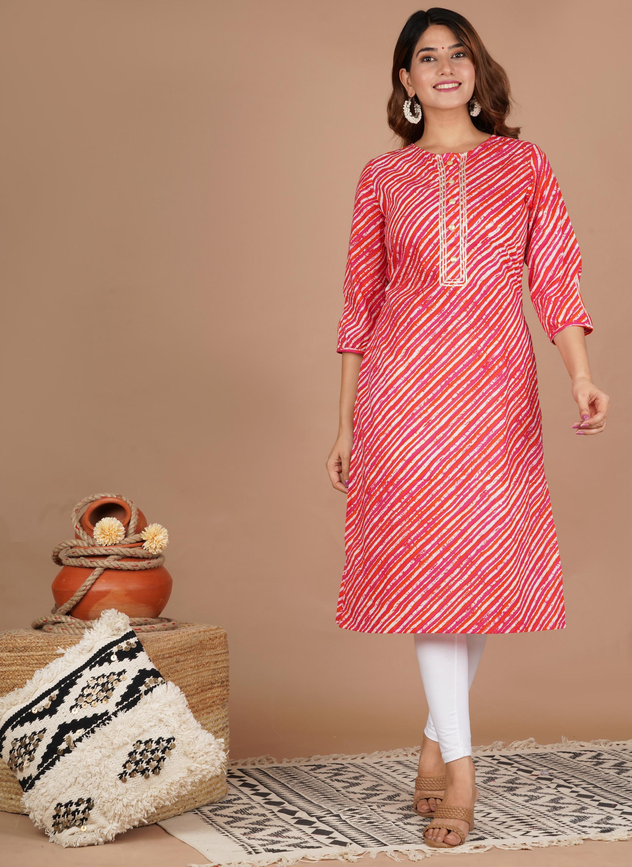 FINE-THREADS JAIPUR WOMAN LEHERIYA KURTI FOR GIRL WHOLESALE KURTI IN SURAT ONLIN