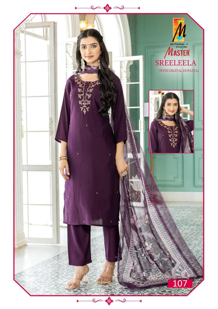 MASTER SREELEELA ROMAN SILK KURTI PANT WITH DUPPATA SET WHOLESALE INDIAN KURTI SUPPLIERS