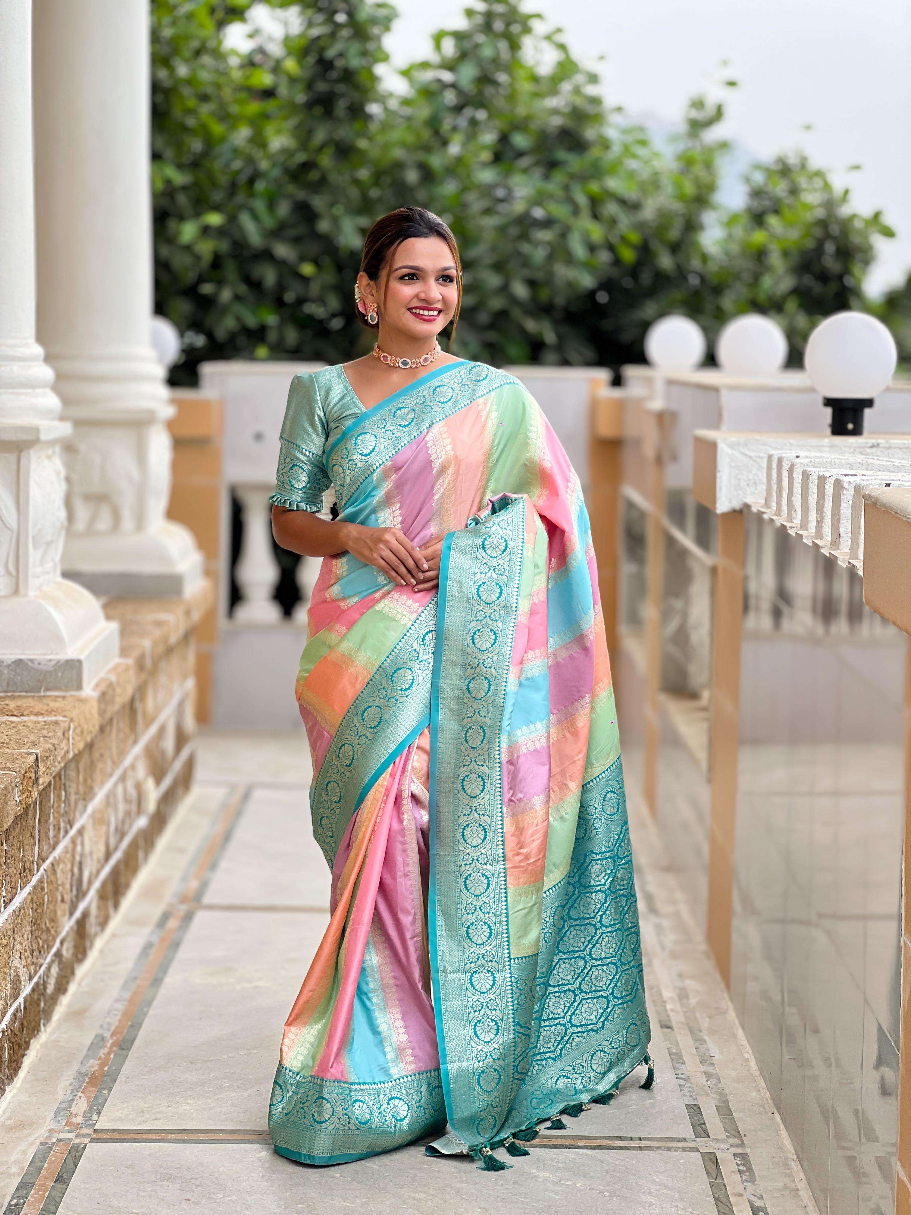 Multi colour Pure Banarasi silk Saree Wholesaller In Gujarat