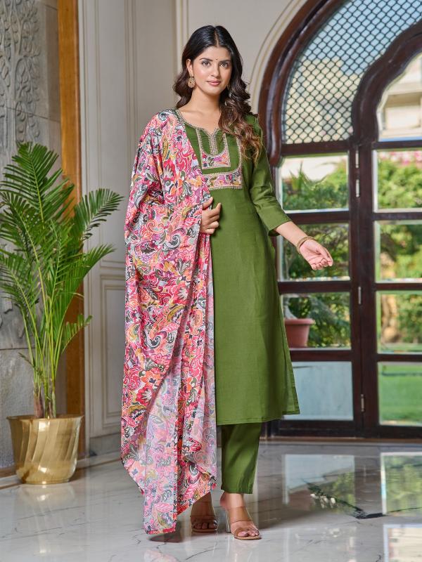 PREMPATH PREMIUM DESIGNER BOUTIQUE GREEN KURTA SET IN WHOLESALE 