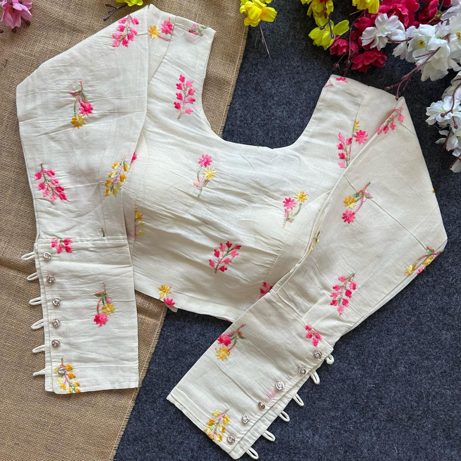 PURE CAMRIC KHADI COTTON EMBROIDERY BLOUSE WHOLESALE MANUFACTURER IN INDIA 