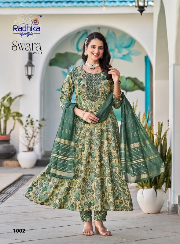 RADHIKA SWARA VOL 1 ANARKALI GOWN KURTI PANT SET WHOLESALE CLOTHING SUPPLIERS IN INDIA