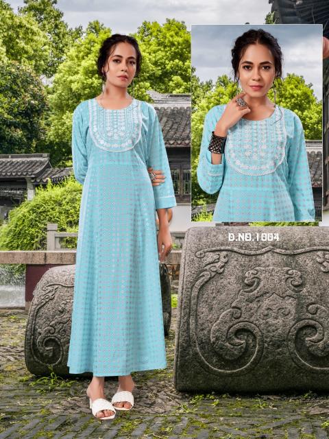 RAYON FOIL PRINT GOWN WHOLESALE KURTI MANUFACTURER IN INDIA