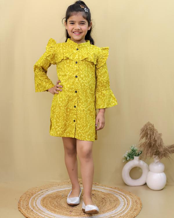 TINY KIDS SPRING SUMMER 25 GIRL MUSTARD FROCK WHOLESALE SURAT