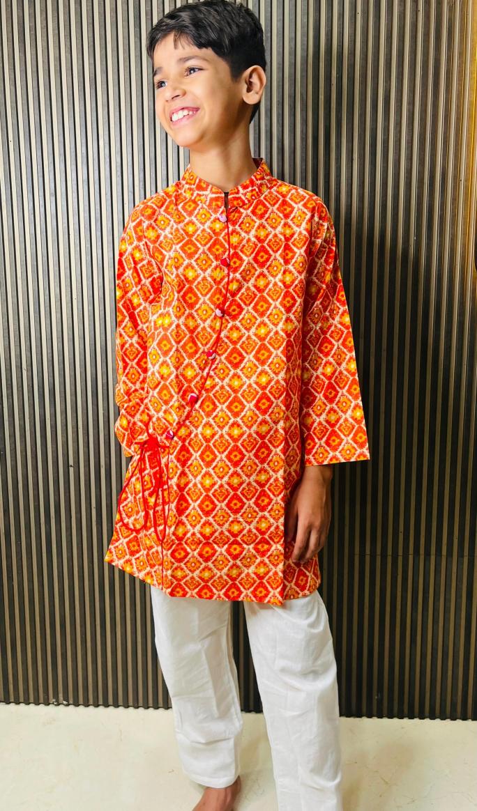 Tiny Kids Kt-11 Orange Kurta Pajama For Boys Manufacture In Surat