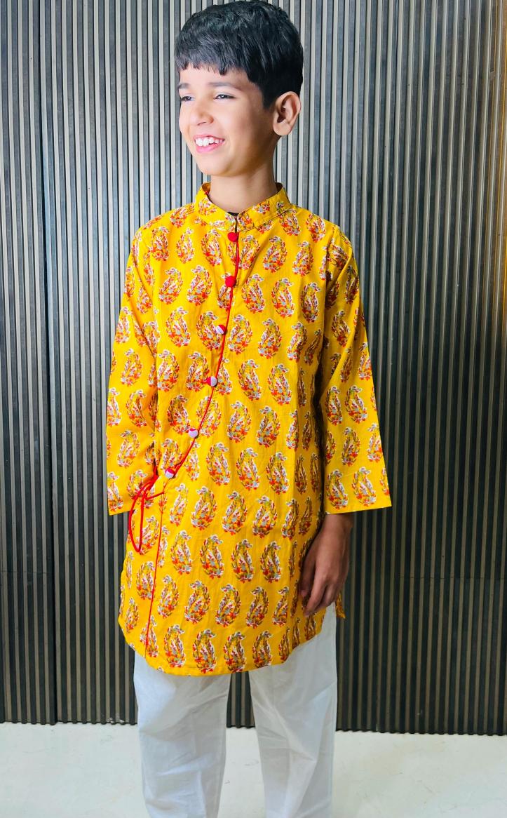 Tiny Kids Kt-11 Yellow Kurta Pajama For Boys Wholesale Online India