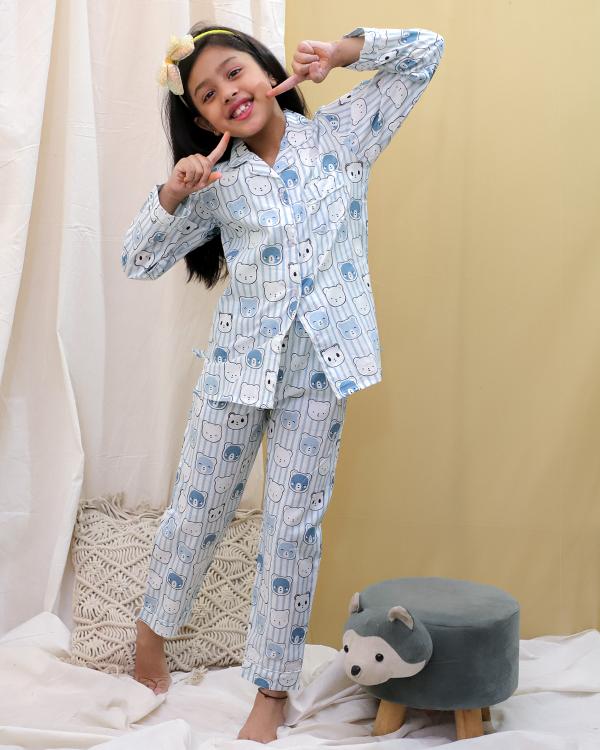 TINY KIDS TP-19 LIGHT BLUE NIGHT SUIT SET FOR GIRL MANUFACTURE IN SURAT