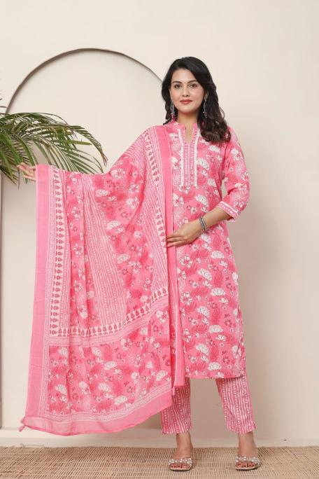 WOMAN DAILY WEAR COTTON KURTI DUPATTA SET WHOLESALER IN INDIA