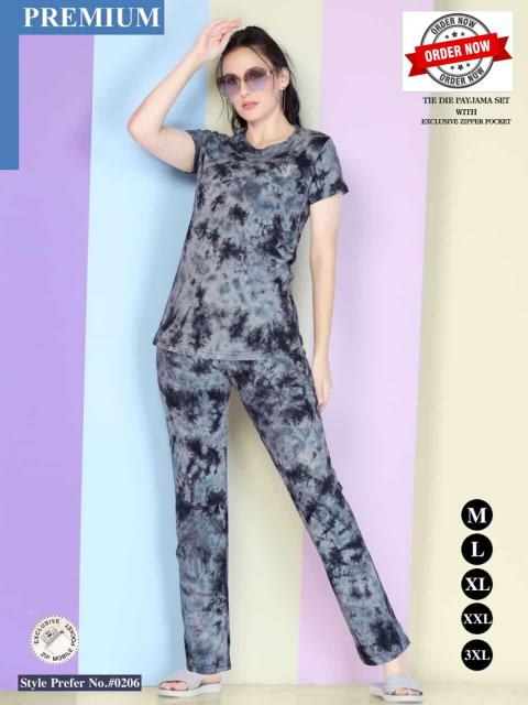 Woman Printed Tie Die Payjama Set With Excl Zipp Pocket Night Suit Wholesale Surat