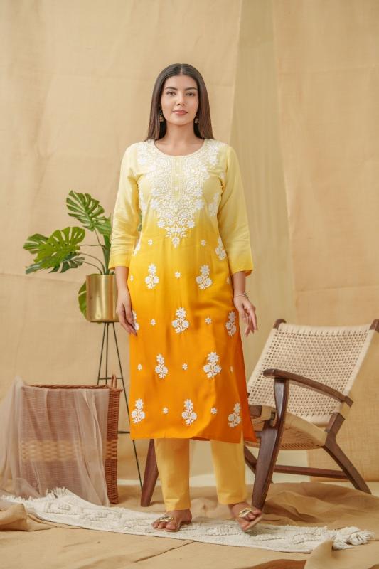 WOMAN SHADING LAKHNAVI WORK KURTI INDIA WHOLESALE CLOTHING