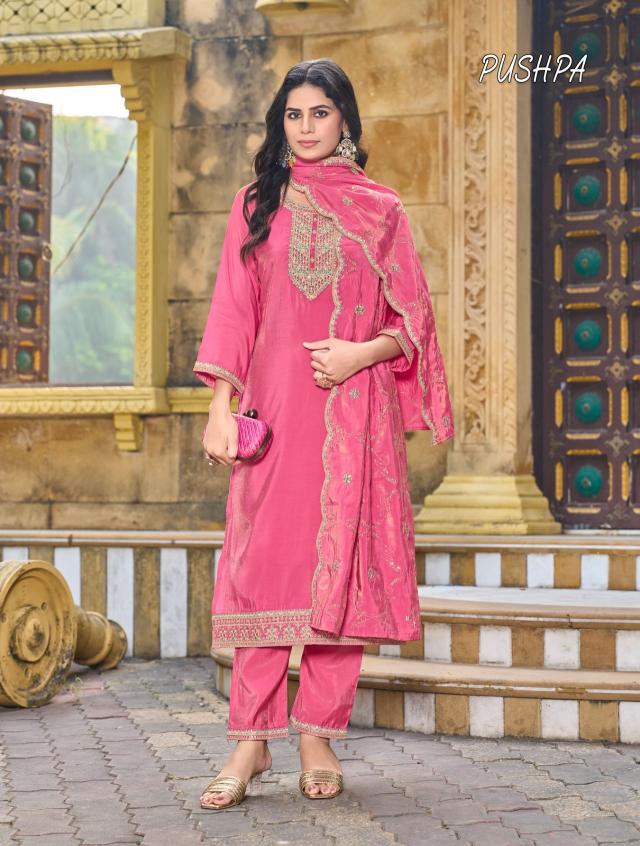 AANCHI PUSHPA ROMAN SHIMMER KURTI PANT DUPATTA SET SURAT WHOLESALE KURTI MARKET