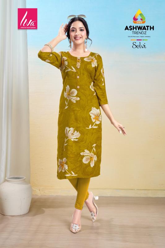 ASHWATH SELVI VOL 7 RAYON PRINTED KURTI SHOP IN SURAT