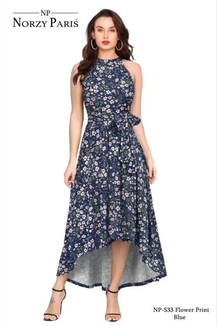 CAIRALONDON NP S33 FLOWER PRINT BLUE DESIGNER DRESS WHOLESALE CLOTHES IN MUMBAI