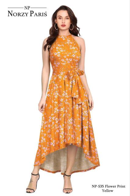 CAIRALONDON NP S35 FLOWER PRINT YELLOW DESIGNER DRESS WHOLESALE CLOTHES IN MUMBAI