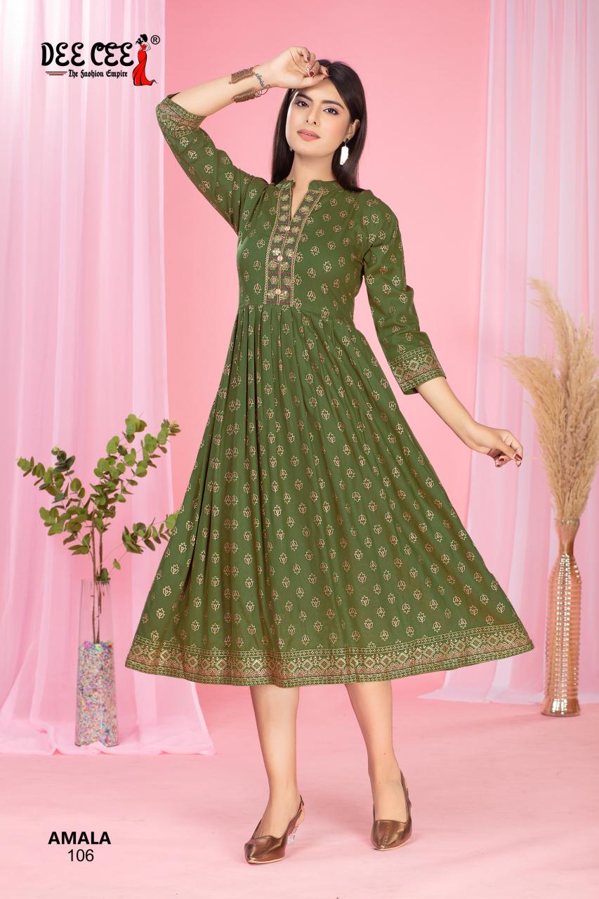 DEECEE AMALA FLARED LONG SCREEN PRINT KURTI READYMADE KURTI WHOLESALE SURAT