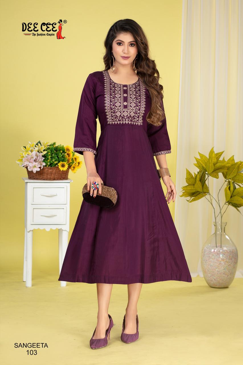 DEECEE SANGEETA ROMAN SILK FLARED LONG KURTIS WHOLESALE INDIA