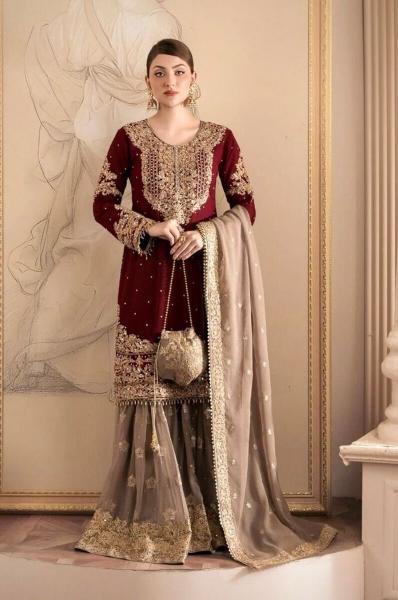 HAZZEL GEORGETTE EMBROIDERED ONLINE WHOLESALE PAKISTANI PARTYWEAR SALWAR KAMEEZ