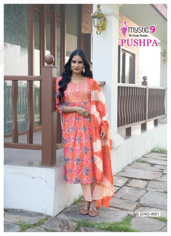 MYSTIC 9 PUSHPA VOL 4 KURTI PANT DUPATTA SET READYMADE KURTI WHOLESALE