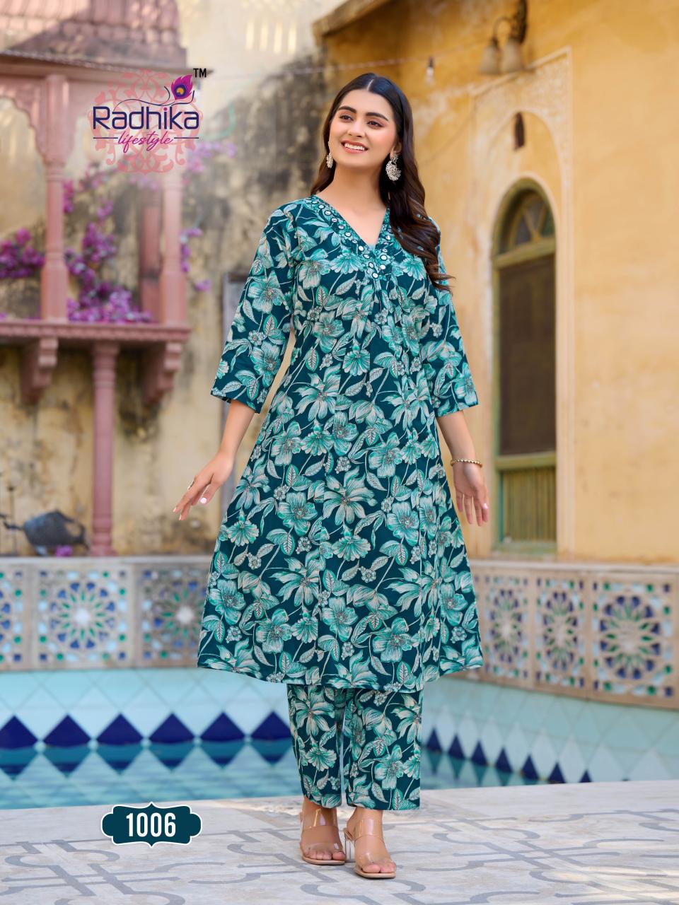 RADHIKA LIFE STYLE COTTON BELLS VOL 1 KURTI WITH PLAZO WHOLESALE KURTI MANUFACTURER