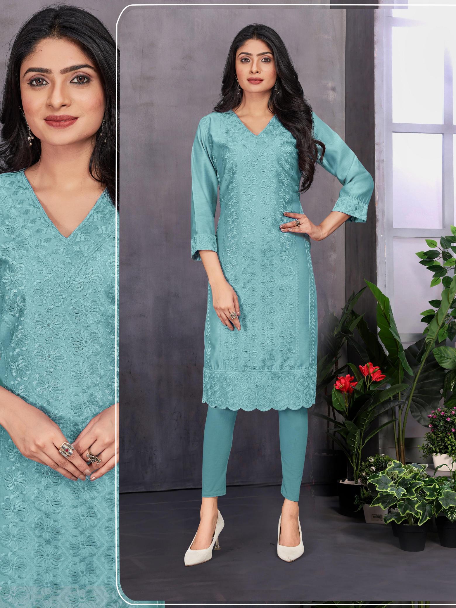 SHREE SALASAR HEAVY CHIKANKARI LONG KURTI WHOLESALE MARKET ONLINE SHOPPING