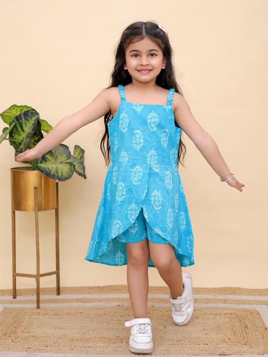 TINY KIDS LIGHT BLUE FROCK WITH SHORTS CO-ORD SET WHOLESALE MANUFACTURER IN GUJARAT