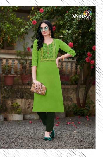 VARDAN DESIGNER CLOUD VOL-2 GREEN EMBROIDERY WORK KURTI WHOLESALE SUPPLIERS