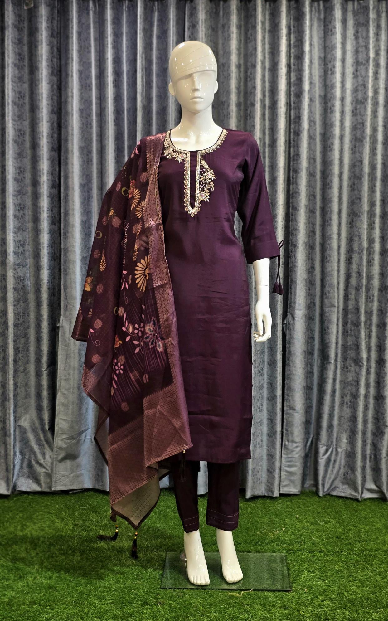 WOMAN SOFT ROMAN SILK KURTI PANT DUPATTA SET KURTIS WHOLESALE