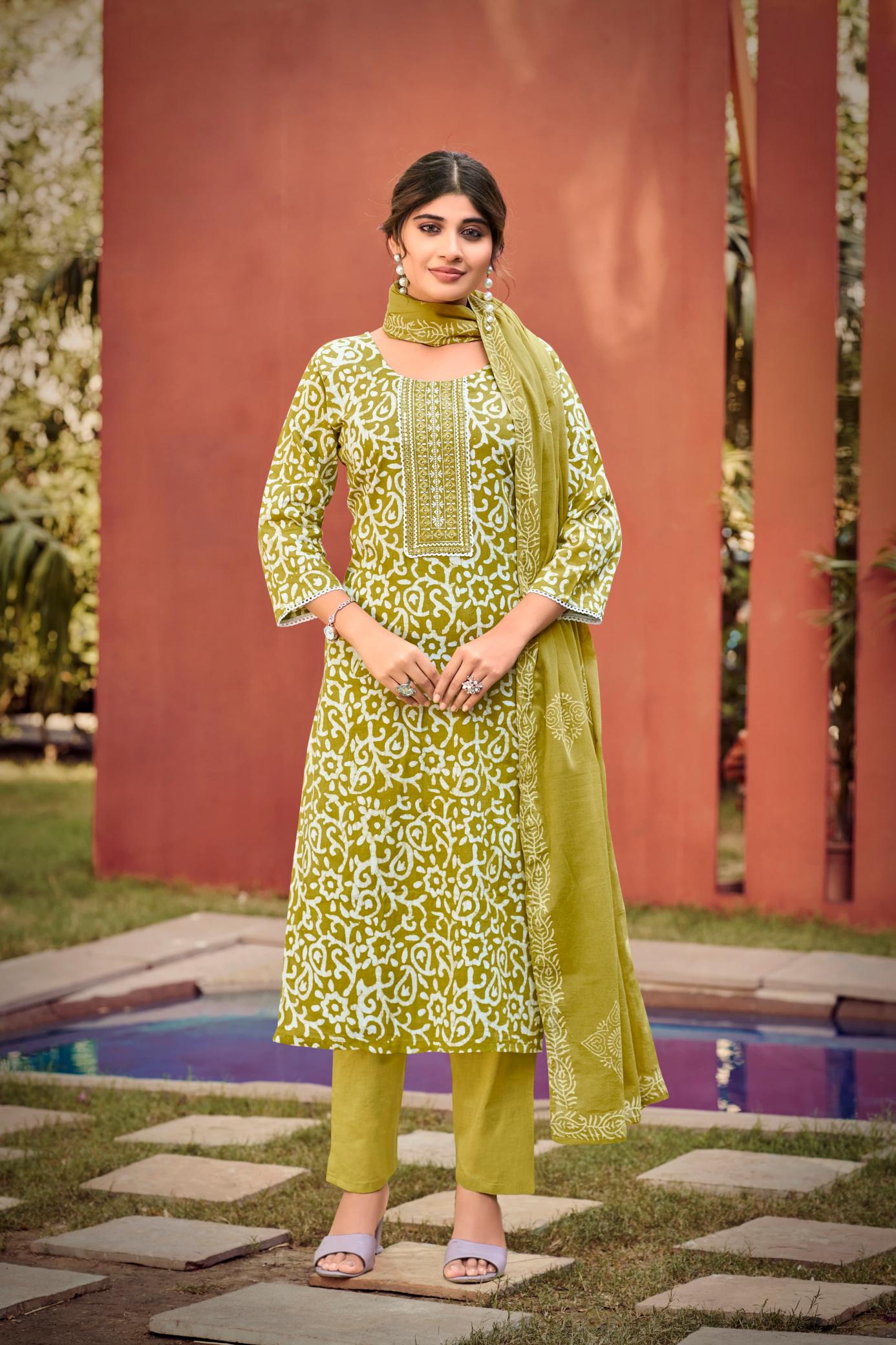 Ossm batik vol 5 premium cotton batik print top bottom dupatta best kurti manufacturer in india