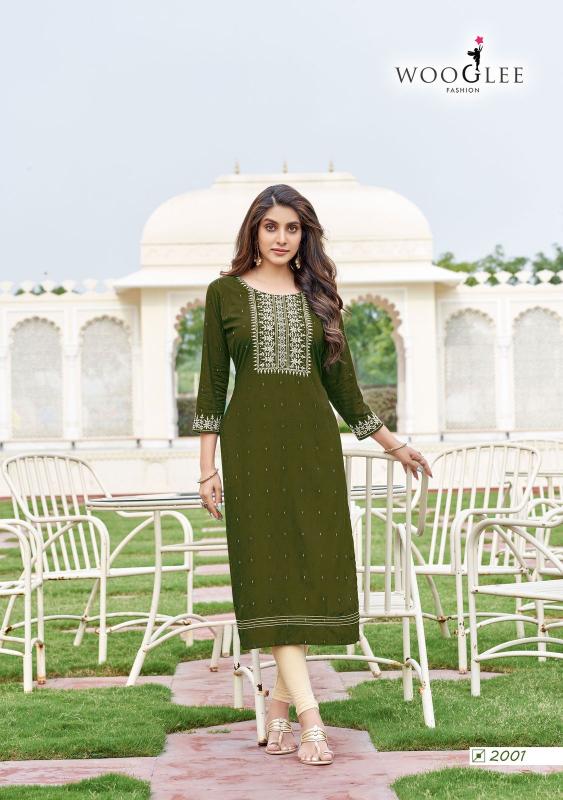 Wooglee chitra  rayon jequard weaving butti branded kurti wholesale